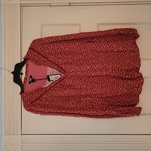 Paige Red and Gold v-neck button down blouse size large